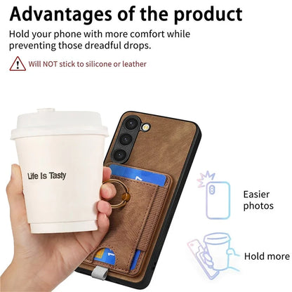 D7 For Samsung Galaxy S23+ Case Detachable Card Slot Magnetic Phone Cover with Kickstand