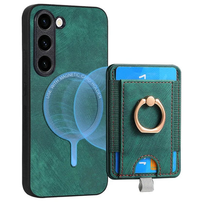 D7 For Samsung Galaxy S23+ Case Detachable Card Slot Magnetic Phone Cover with Kickstand