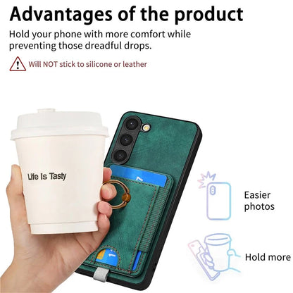 D7 For Samsung Galaxy S23+ Case Detachable Card Slot Magnetic Phone Cover with Kickstand