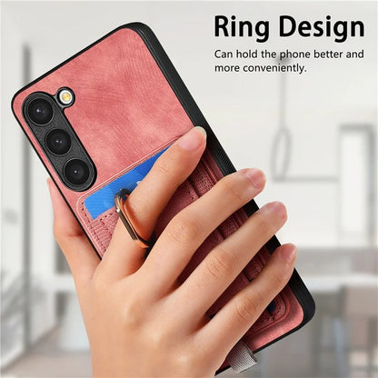 D7 For Samsung Galaxy S23+ Case Detachable Card Slot Magnetic Phone Cover with Kickstand