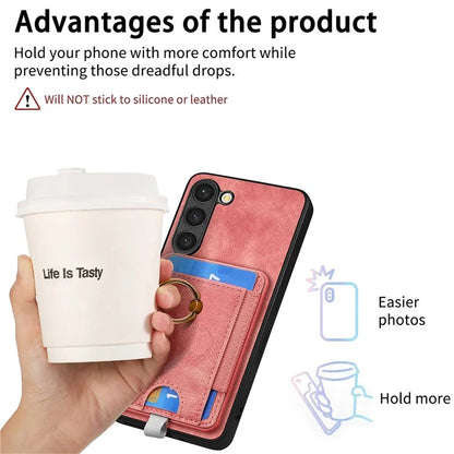 D7 For Samsung Galaxy S23+ Case Detachable Card Slot Magnetic Phone Cover with Kickstand