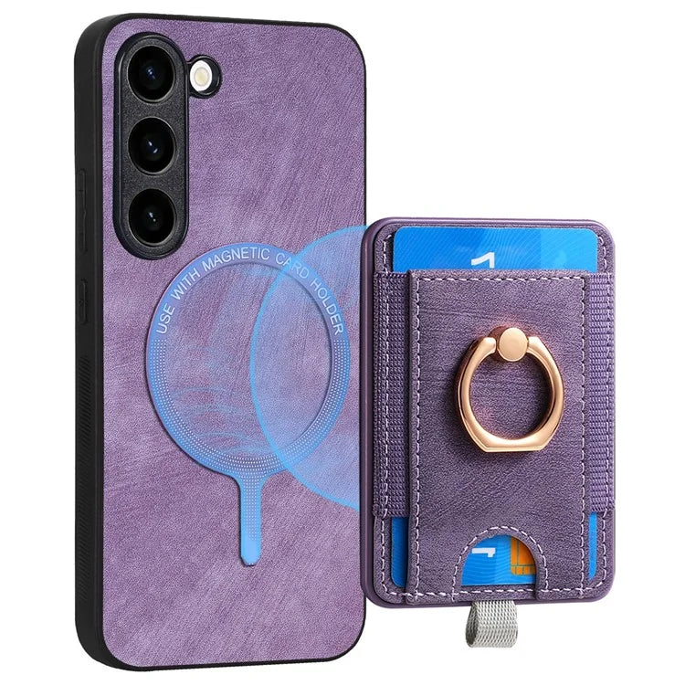 D7 For Samsung Galaxy S23+ Case Detachable Card Slot Magnetic Phone Cover with Kickstand
