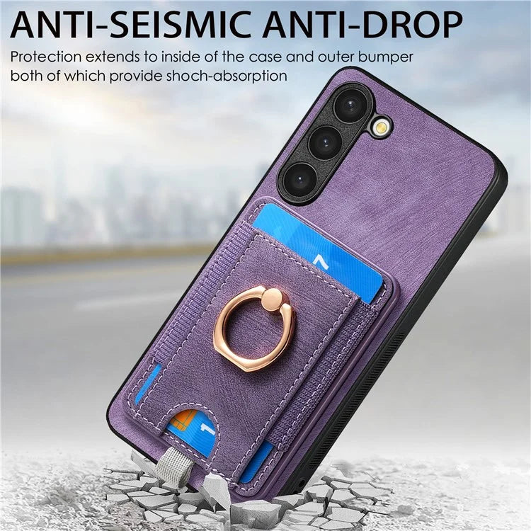 D7 For Samsung Galaxy S23+ Case Detachable Card Slot Magnetic Phone Cover with Kickstand
