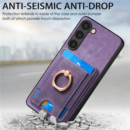 D7 For Samsung Galaxy S23+ Case Detachable Card Slot Magnetic Phone Cover with Kickstand