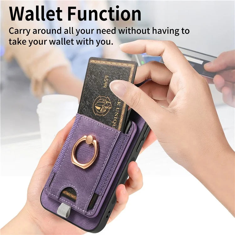 D7 For Samsung Galaxy S23+ Case Detachable Card Slot Magnetic Phone Cover with Kickstand
