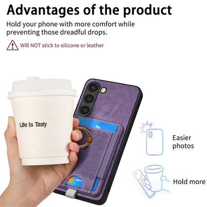 D7 For Samsung Galaxy S23+ Case Detachable Card Slot Magnetic Phone Cover with Kickstand
