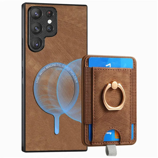D7 For Samsung Galaxy S23 Ultra Case Magnetic Detachable 2-in-1 Card Holder Retro Phone Cover