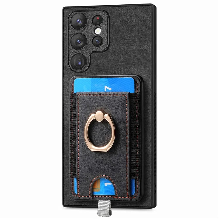 D7 For Samsung Galaxy S23 Ultra Case Magnetic Detachable 2-in-1 Card Holder Retro Phone Cover