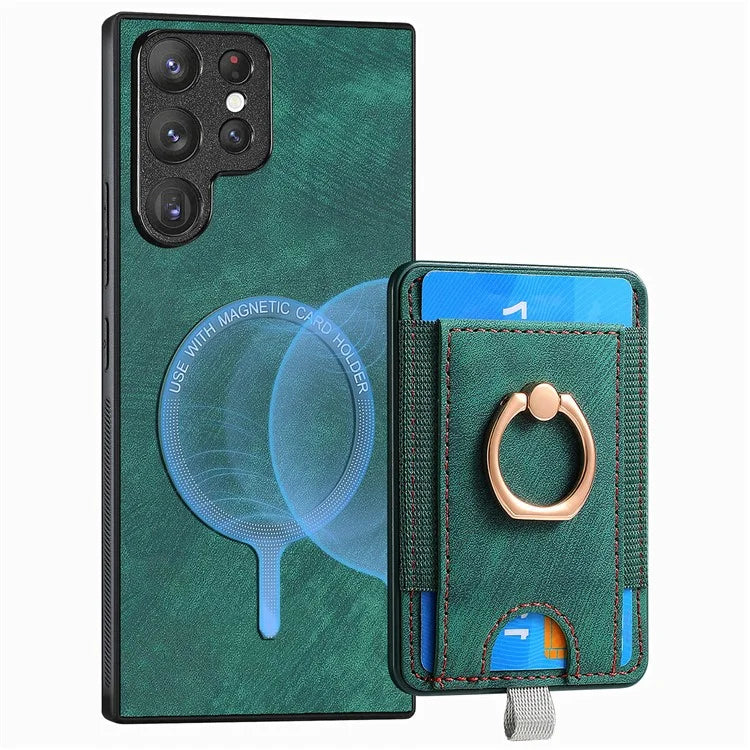 D7 For Samsung Galaxy S23 Ultra Case Magnetic Detachable 2-in-1 Card Holder Retro Phone Cover