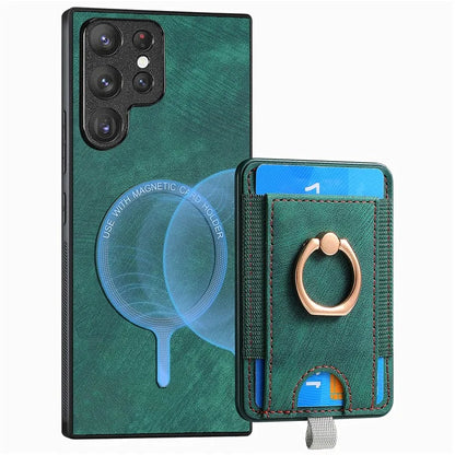D7 For Samsung Galaxy S23 Ultra Case Magnetic Detachable 2-in-1 Card Holder Retro Phone Cover
