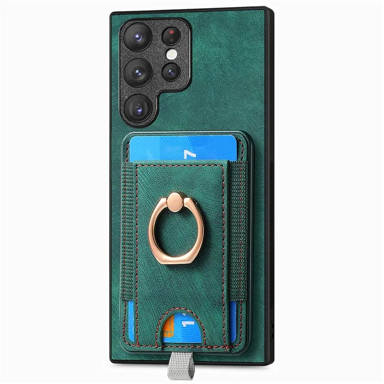 D7 For Samsung Galaxy S23 Ultra Case Magnetic Detachable 2-in-1 Card Holder Retro Phone Cover