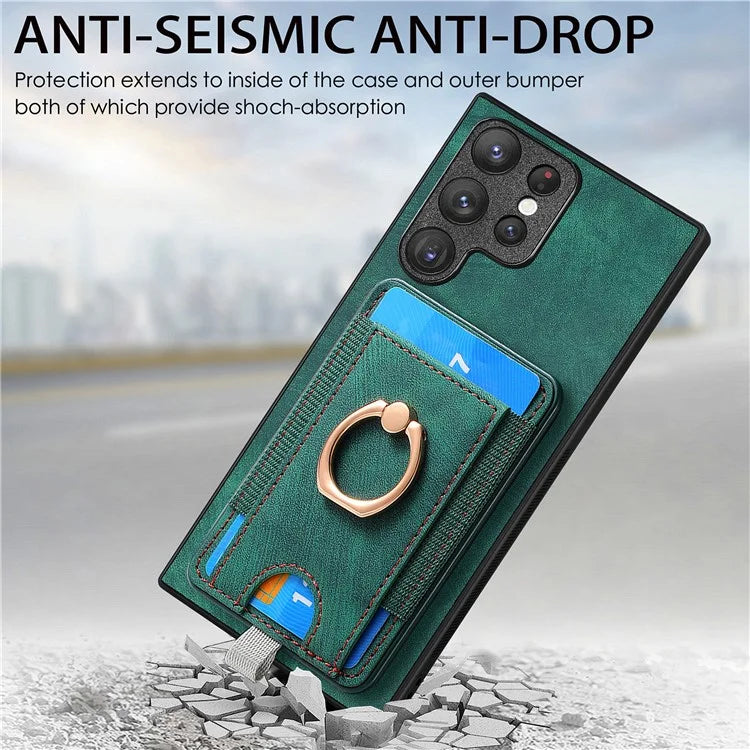 D7 For Samsung Galaxy S23 Ultra Case Magnetic Detachable 2-in-1 Card Holder Retro Phone Cover