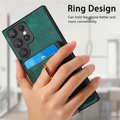 D7 For Samsung Galaxy S23 Ultra Case Magnetic Detachable 2-in-1 Card Holder Retro Phone Cover