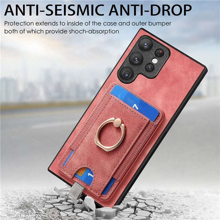 D7 For Samsung Galaxy S23 Ultra Case Magnetic Detachable 2-in-1 Card Holder Retro Phone Cover
