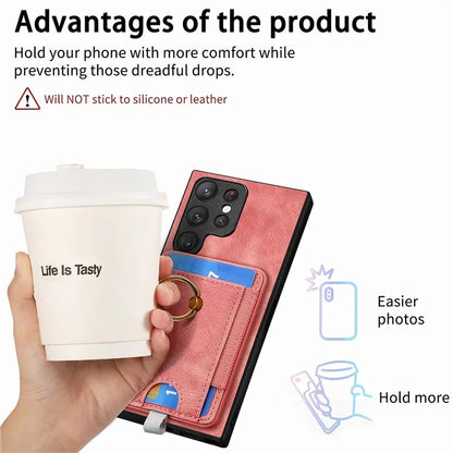 D7 For Samsung Galaxy S23 Ultra Case Magnetic Detachable 2-in-1 Card Holder Retro Phone Cover