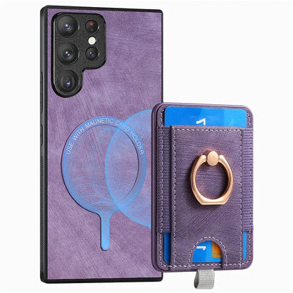 D7 For Samsung Galaxy S23 Ultra Case Magnetic Detachable 2-in-1 Card Holder Retro Phone Cover