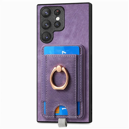D7 For Samsung Galaxy S23 Ultra Case Magnetic Detachable 2-in-1 Card Holder Retro Phone Cover