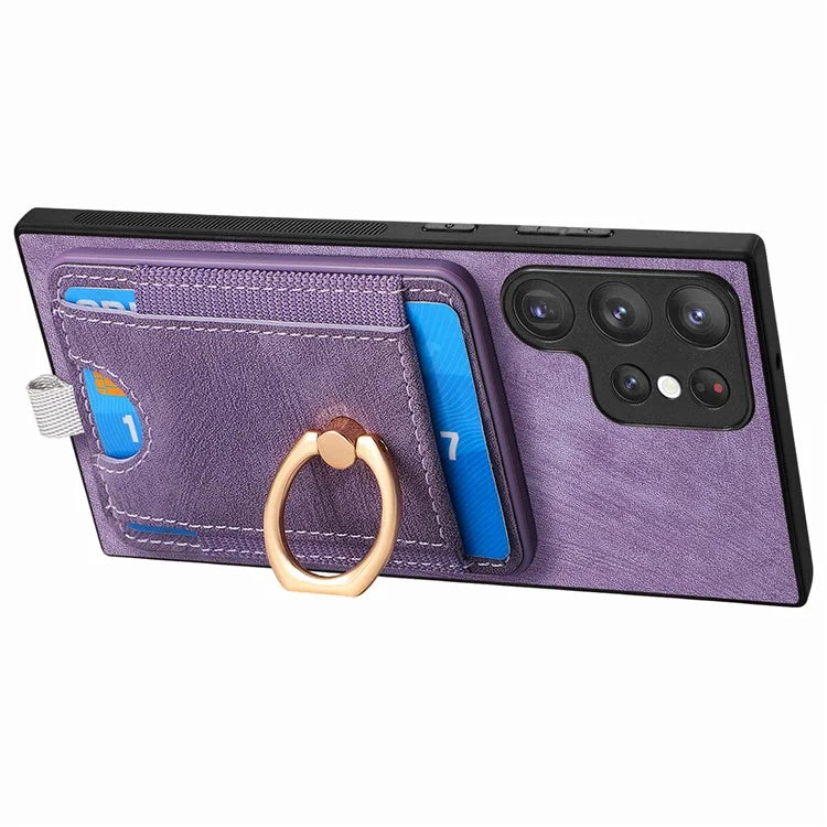 D7 For Samsung Galaxy S23 Ultra Case Magnetic Detachable 2-in-1 Card Holder Retro Phone Cover