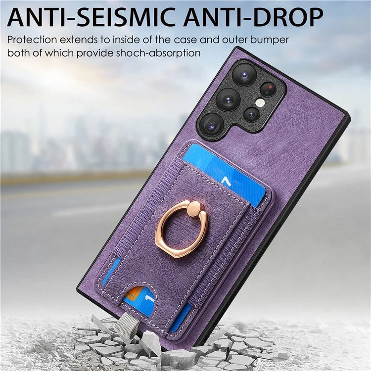 D7 For Samsung Galaxy S23 Ultra Case Magnetic Detachable 2-in-1 Card Holder Retro Phone Cover