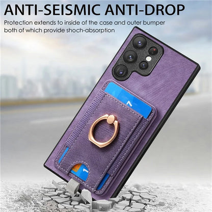 D7 For Samsung Galaxy S23 Ultra Case Magnetic Detachable 2-in-1 Card Holder Retro Phone Cover