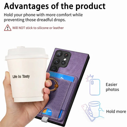 D7 For Samsung Galaxy S23 Ultra Case Magnetic Detachable 2-in-1 Card Holder Retro Phone Cover