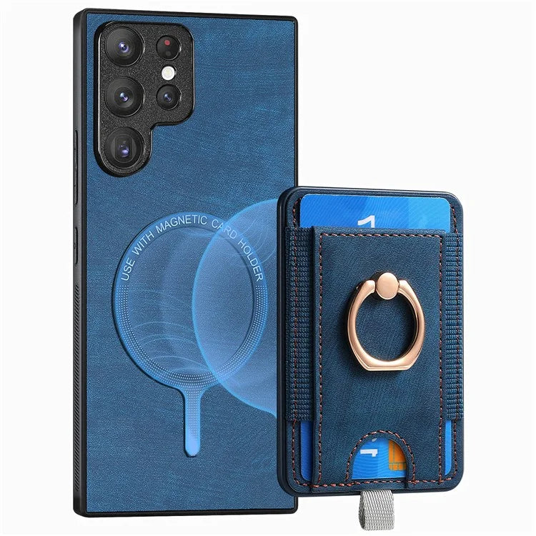 D7 For Samsung Galaxy S23 Ultra Case Magnetic Detachable 2-in-1 Card Holder Retro Phone Cover