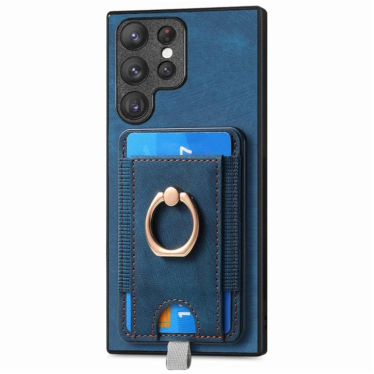 D7 For Samsung Galaxy S23 Ultra Case Magnetic Detachable 2-in-1 Card Holder Retro Phone Cover