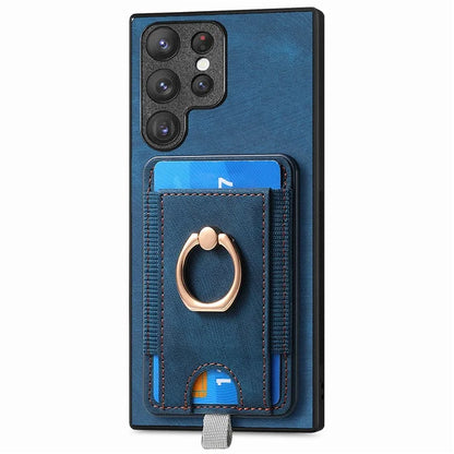 D7 For Samsung Galaxy S23 Ultra Case Magnetic Detachable 2-in-1 Card Holder Retro Phone Cover