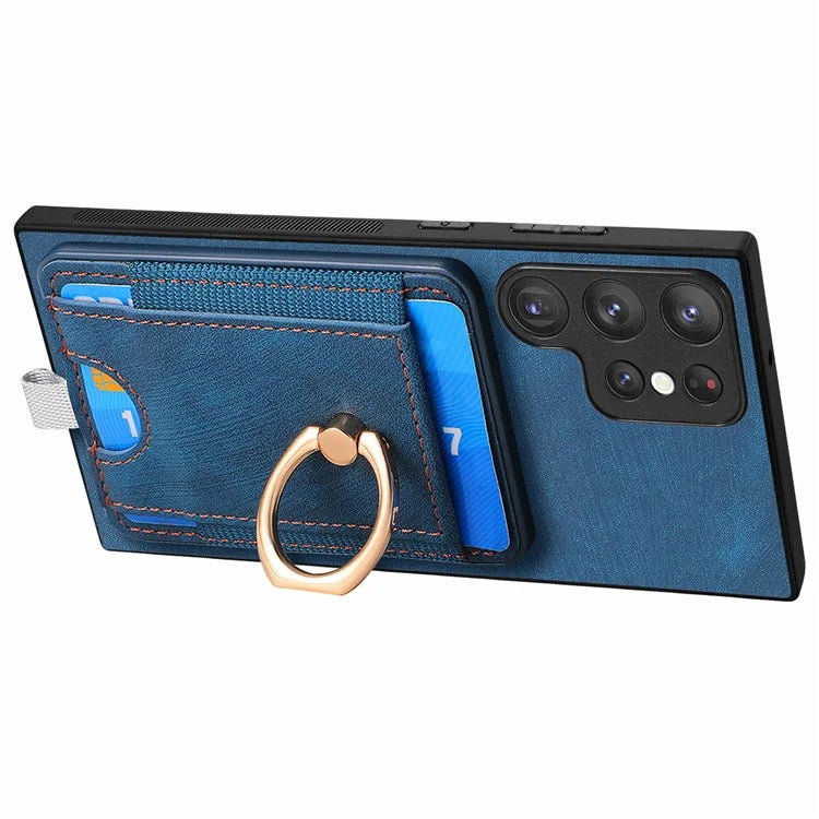 D7 For Samsung Galaxy S23 Ultra Case Magnetic Detachable 2-in-1 Card Holder Retro Phone Cover