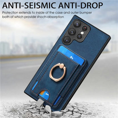 D7 For Samsung Galaxy S23 Ultra Case Magnetic Detachable 2-in-1 Card Holder Retro Phone Cover