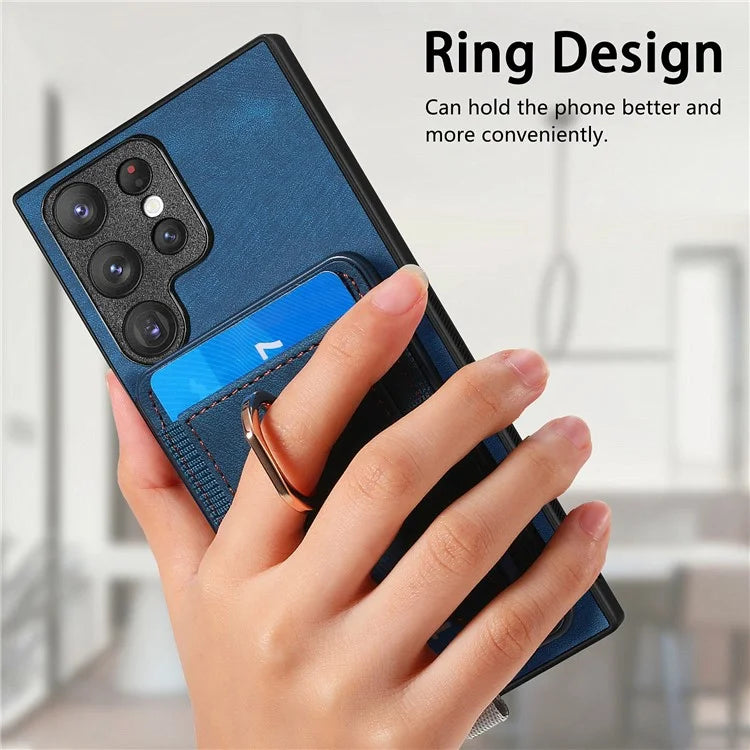 D7 For Samsung Galaxy S23 Ultra Case Magnetic Detachable 2-in-1 Card Holder Retro Phone Cover