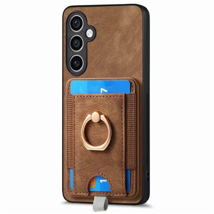 D7 For Samsung Galaxy S23 FE Case Leather+TPU Phone Cover with Kickstand Detachable Card Slot