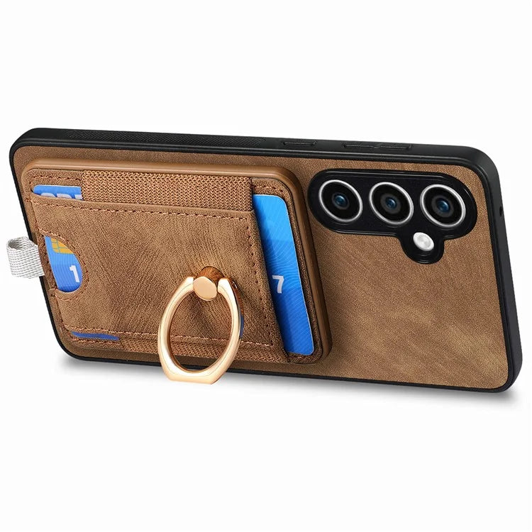 D7 For Samsung Galaxy S23 FE Case Leather+TPU Phone Cover with Kickstand Detachable Card Slot