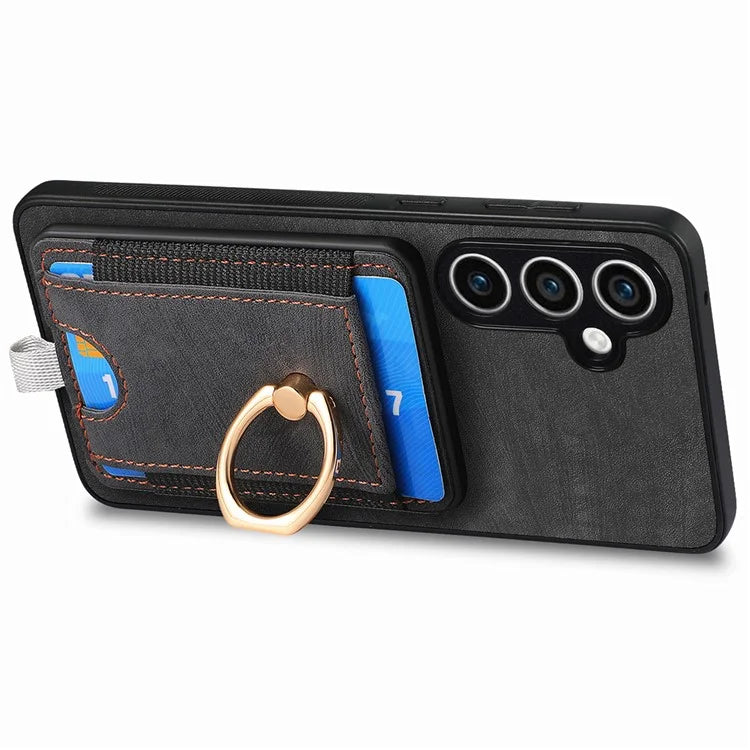 D7 For Samsung Galaxy S23 FE Case Leather+TPU Phone Cover with Kickstand Detachable Card Slot
