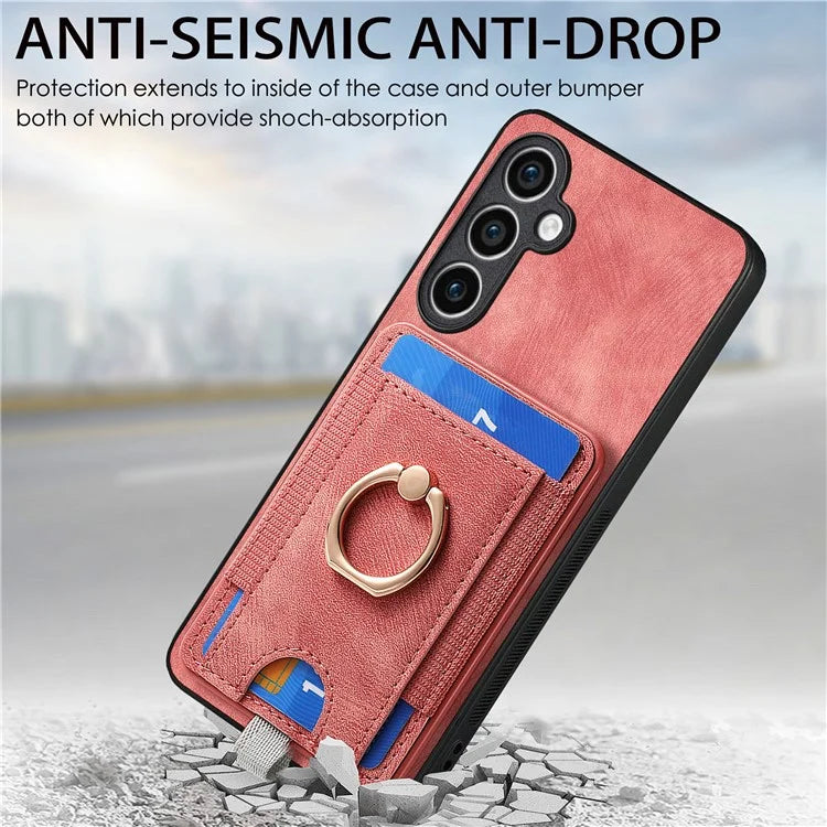 D7 For Samsung Galaxy S23 FE Case Leather+TPU Phone Cover with Kickstand Detachable Card Slot