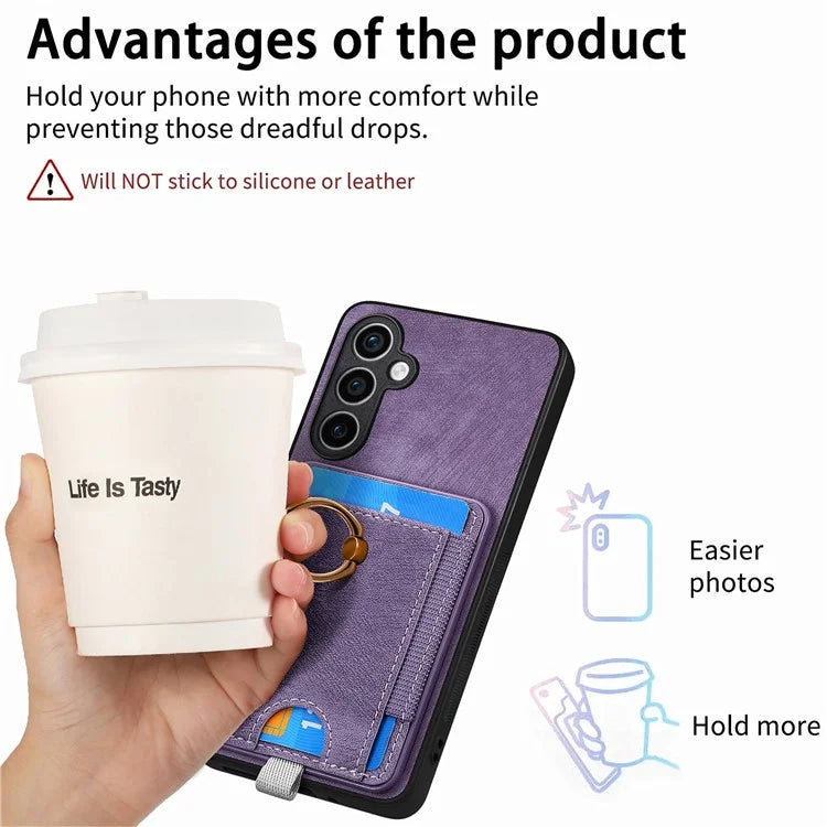 D7 For Samsung Galaxy S23 FE Case Leather+TPU Phone Cover with Kickstand Detachable Card Slot