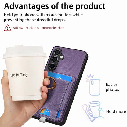 D7 For Samsung Galaxy S23 FE Case Leather+TPU Phone Cover with Kickstand Detachable Card Slot