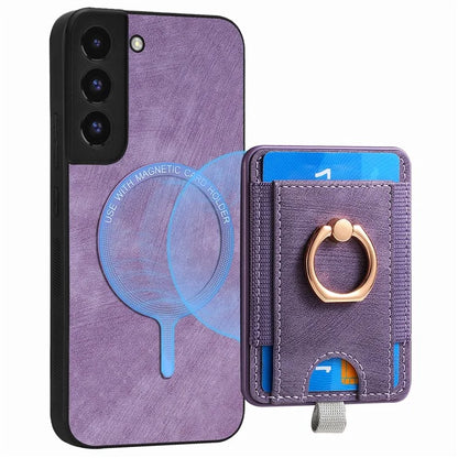 D7 For Samsung Galaxy S22 5G Case Detachable Magnetic Card Slot Kickstand Phone Case