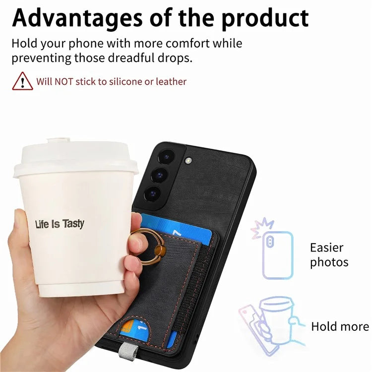 D7 For Samsung Galaxy S22+ 5G Case Detachable 2-in-1 Card Holder Kickstand Phone Cover