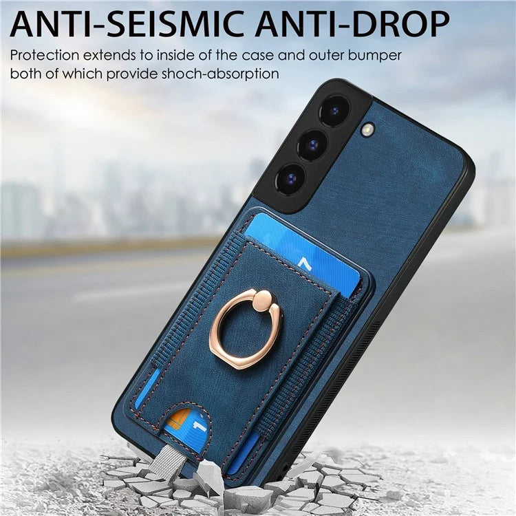 D7 For Samsung Galaxy S22+ 5G Case Detachable 2-in-1 Card Holder Kickstand Phone Cover