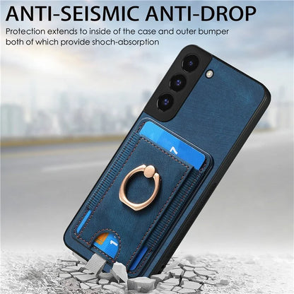 D7 For Samsung Galaxy S22+ 5G Case Detachable 2-in-1 Card Holder Kickstand Phone Cover