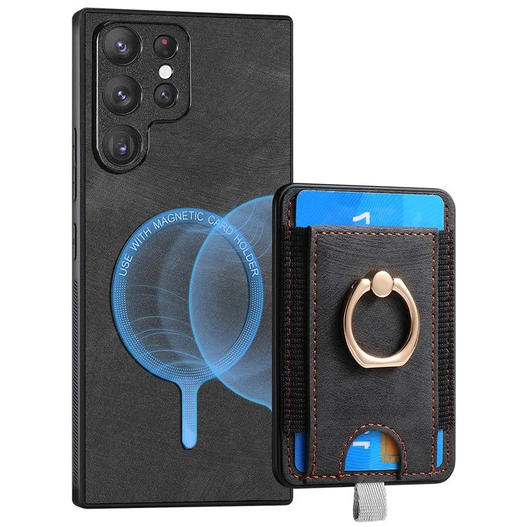 D7 For Samsung Galaxy S22 Ultra 5G Kickstand Case Detachable Magnetic Phone Cover with Card Slot