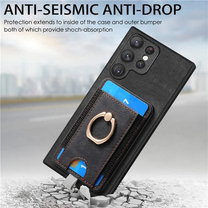 D7 For Samsung Galaxy S22 Ultra 5G Kickstand Case Detachable Magnetic Phone Cover with Card Slot