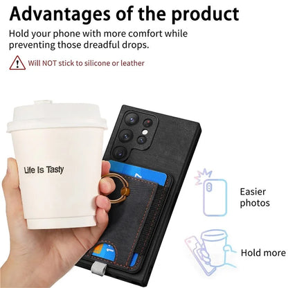 D7 For Samsung Galaxy S22 Ultra 5G Kickstand Case Detachable Magnetic Phone Cover with Card Slot
