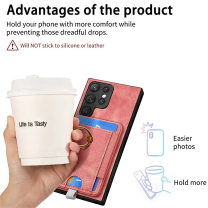 D7 For Samsung Galaxy S22 Ultra 5G Kickstand Case Detachable Magnetic Phone Cover with Card Slot
