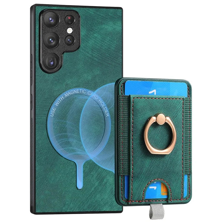 D7 For Samsung Galaxy S22 Ultra 5G Kickstand Case Detachable Magnetic Phone Cover with Card Slot