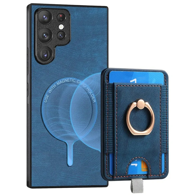 D7 For Samsung Galaxy S22 Ultra 5G Kickstand Case Detachable Magnetic Phone Cover with Card Slot