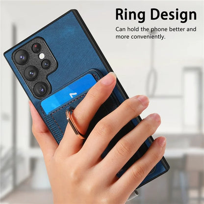 D7 For Samsung Galaxy S22 Ultra 5G Kickstand Case Detachable Magnetic Phone Cover with Card Slot