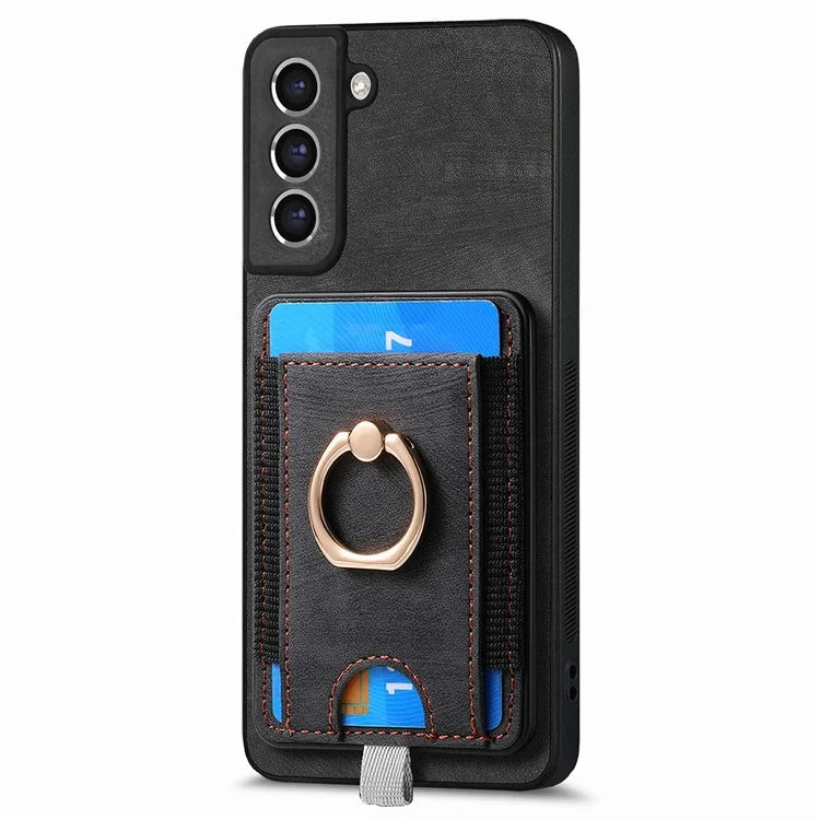 D7 For Samsung Galaxy S21 FE 5G Case Retro Leather+TPU Phone Cover with Detachable Card Holder