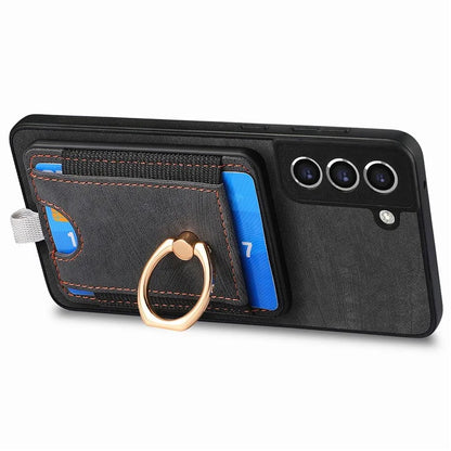 D7 For Samsung Galaxy S21 FE 5G Case Retro Leather+TPU Phone Cover with Detachable Card Holder